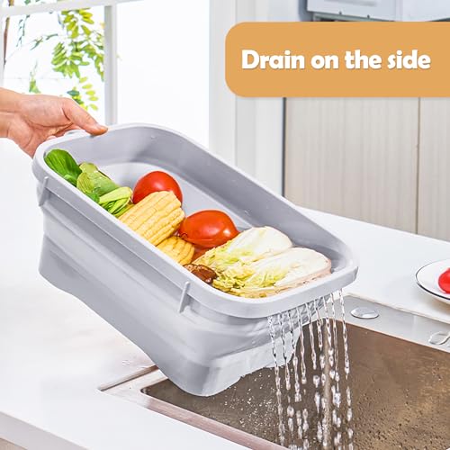 Collapsible Dish Pans, 2Gal (7.5L) Capacity, Plastic Dish Tub Dishpan for Kitchen Sink with Drainage Hole, Foldable Small Wash Basin for Kitchen, Camping, Travel (Light Blue) - view 2