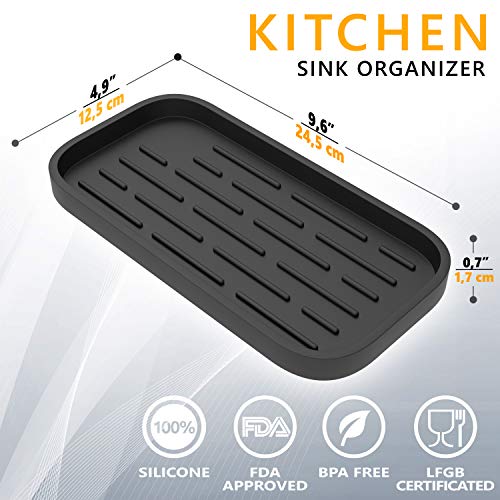 ZAPPOWARE Kitchen Sink Organizer | Silicone Sponge Holder - Storage Tray for Dish Sponge, Soap Dispenser, Scrubber 9.6"x 4.9" (Black) - view 3