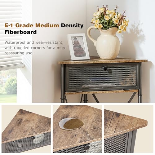 Corner Table/Cabinet with Flip Door and Storage Shelves, Free-Standing Organizer for Compact Space in Living Room/Study/Lobby/Bedroom,Industrial - view 7