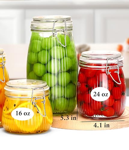 24 OZ Glass Jars With Clamp Lids Airtight Wide Mouth Storage Jars Sealed Canisters Food Containers For Kitchen Pantry Fruit Refrigerator Sugar Nuts Preserves Tea Coffee Beans 2 Set - view 2