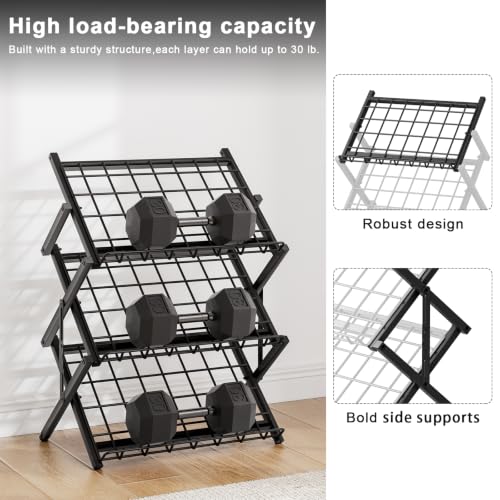 3 Tier Foldable Metal Shoe Rack, Organizer, Black - view 5
