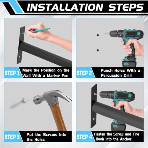 4 Pcs Tire Wall Hooks, Heavy Duty Garage Storage System, Strength Steel Tyre Rack for Car, SUV, Motorcycle Tires, Ladders & Chairs (12.2Inch) - view 7