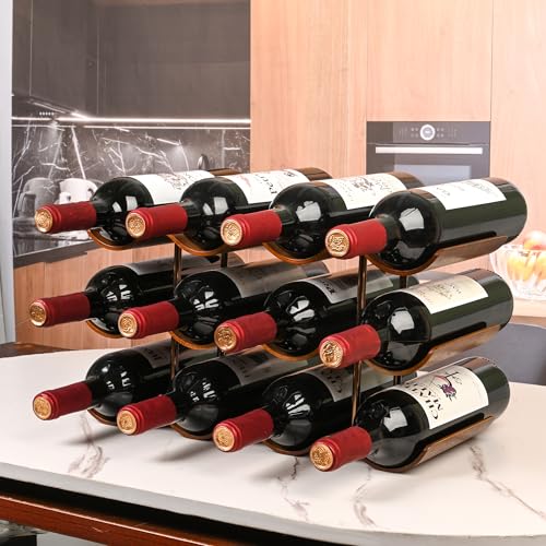 Countertop Wine Rack - 12 Bottle Freestanding Wine Bottle Holder Stand - 3 Tier Wooden Wine Storage Rack - Walnut Wavy Wine Organizer for Cabinet Pantry Home Kitchen Bar - view 7