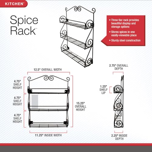 Spectrum Diversified Scroll Wall-Mounted Traditional Spice Rack Organizer for Cabinet & Kitchen, 3-Tier, Beauty & Nail Polish, 43710 - view 2