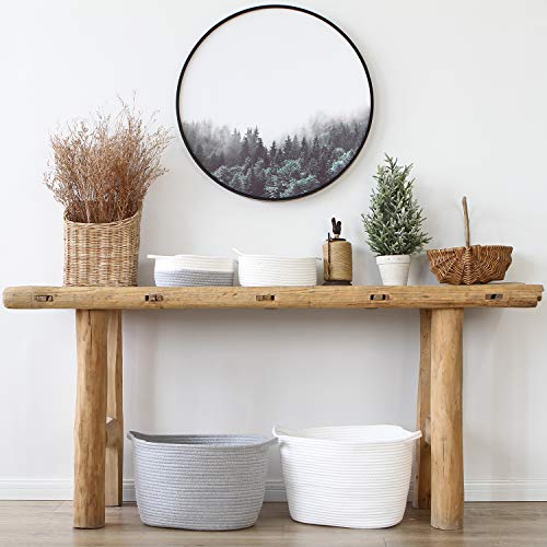Storage Basket, Woven Cotton Rope Basket with Handles, Gray - view 2