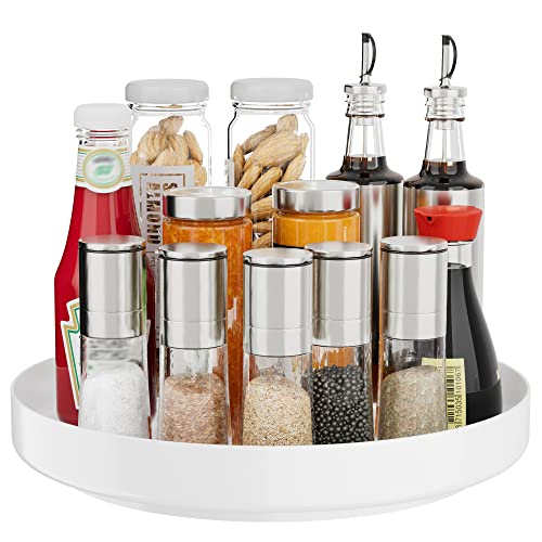 Lazy Susan Cabinet Organizer - 11 inch Metal Turntable Lazy Susan for Kitchen Spice Rack Pantry Cupboard Bathroom Countertop Refrigerator Table Storage, White