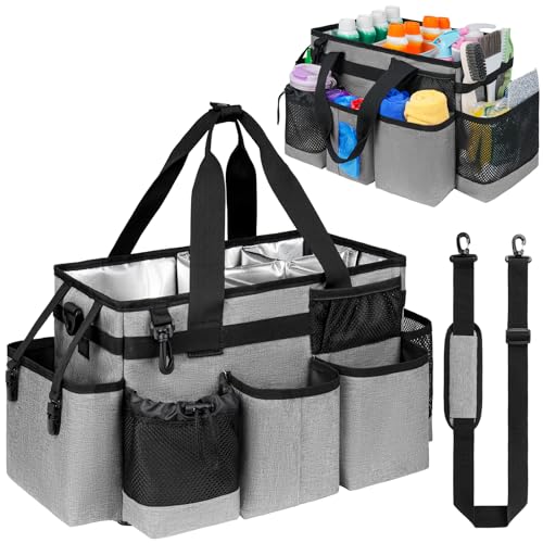 Cleaning Caddy Bag, Cleaning Supplies Organizer for Housekeepers, Housekeeping Caddy with Handle and Detachable Padded Cushion, Gray