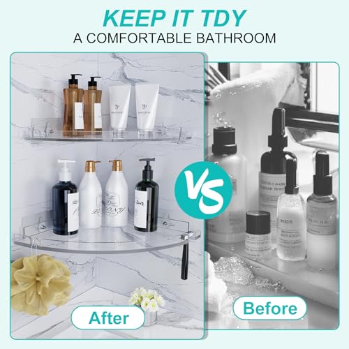 Acrylic Corner Shower Shelves, Adhesive Shower Caddy Organizer for Bathroom Storage Home Decor, Clear Rustproof No Drilling Wall Shelf, 2-Pack - view 5
