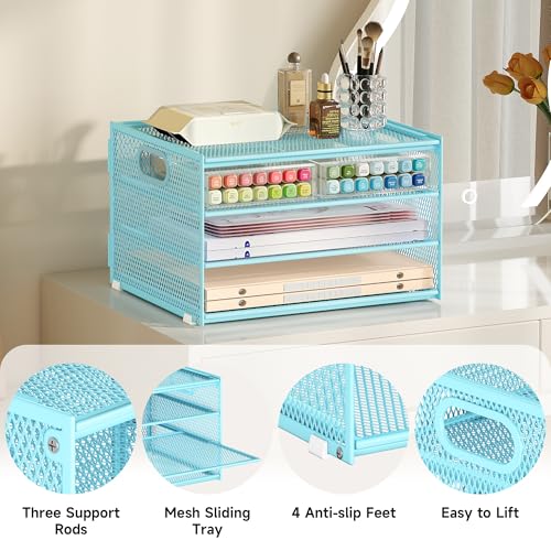4 Tier Paper Organizer with Handle,Letter Tray Blue Desk Organizer Set - view 7