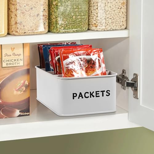 Seasoning Packet Organizer, Food Storage Organizer with Divided 4 Compartments, Metal Storage Caddy for Kitchen Pantry Cabinet, Kitchen Organization Bin for Snacks Spice Packets, White - view 6