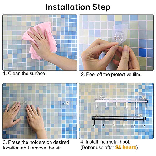 Adhesive Wall Hooks Rack Kitchen Rail, Space Saving Utensil Holder No Drilling Wall Mounted Accessory Hanger with 6 Hooks for Kitchen Bathroom Bedroom Pack of 2 (Black) - view 6