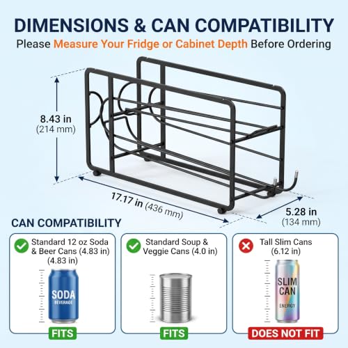 Soda Can Organizer Storage Rack, 2 Pack Stackable Beverage Soda Can Dispenser Organizer Holder for Refrigerator, Cabinet, Pantry (Black) - view 3