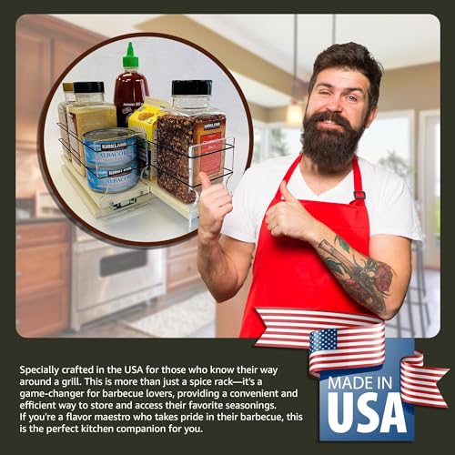 Large Pullout Sliding Spice Rack Organizer - 2 Individual 1 Tier Drawers - Premium Rolling Seasoning Holder/Caddy for Hidden Pantry Storage - Made in USA (6.9''W x 5.0" H x 10.6''D) - view 6