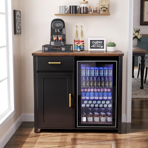 Coffee Bar Cabinet with Fridge Space, Mini Fridge Stand,Black - view 3