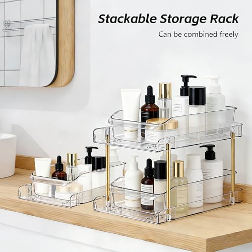 LAREKUN4pack 2-Tier Organizer & Storage Unit Stackable Bathroom Cabinet Organizer Pull-Out Kitchen Pantry Organizer & Storage System Suitable for Countertops, Pantries, Kitchens, Bathrooms - view 4