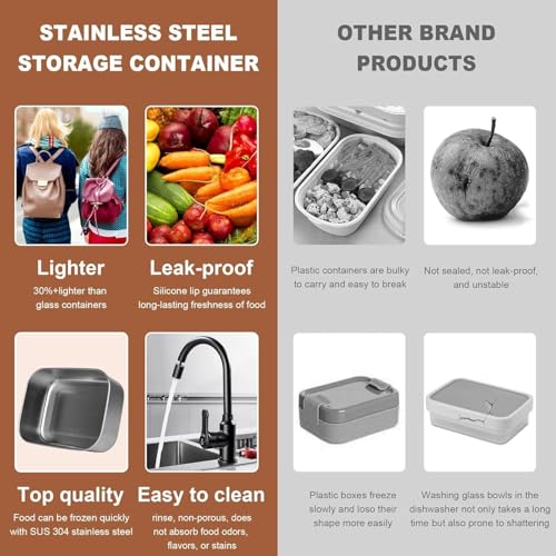 304 Stainless Steel Food Storage Containers - Heat-Resistant Glass Lid Set for Secure Meal Prep, Ideal for Cooking, Office & Camping (3pcs-21 oz, 42 oz and 70 oz) - view 6