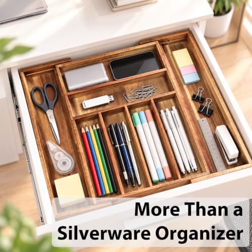 Acacia Wood Expandable Silverware Organizer, Kitchen Utensil Drawer Organizer for Forks & Spoons, 8-Compartment Cutlery Tray, Flatware Holder - view 7