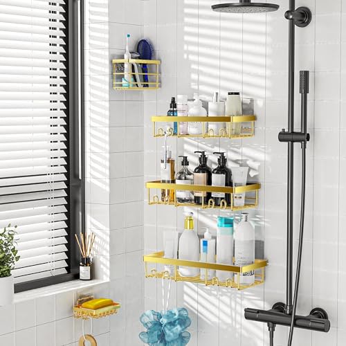 Adhesive Shower Caddy Organizer Shelves Rack - 5 Pack Corner Bathroom Storage Organization, Home & Kitchen Decor Inside RV Accessories, Hanging First Apartment Household Camper Essentials - view 6