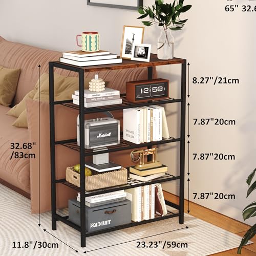 Shoe Rack Organizer, 5 Tier Industrial Shoe Storage Shelf, Narrow Sturdy Metal Shoe Shelves for Closet Entryway, Rustic Brown - view 3