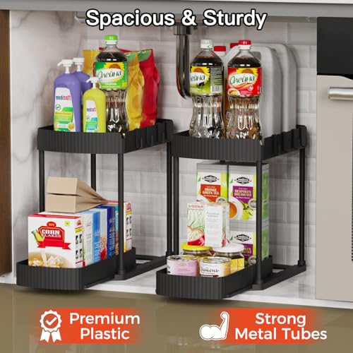 2 Packs Under Sink Pull-Out Storage Organizers, 12.8 Inches, Black - view 3