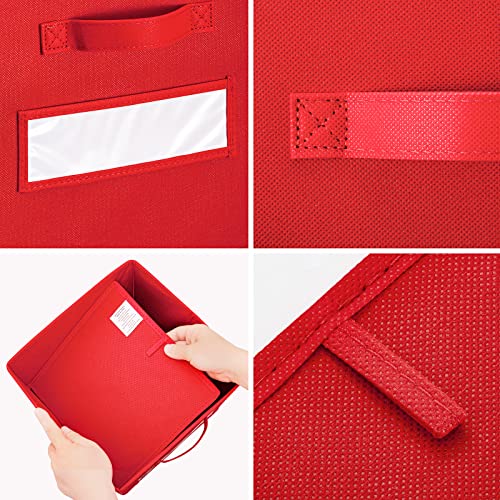 11 Inch Storage Cube,Storage bin,cube storage (Set of 10) Foldable Fabric Cube Storage Bins with 10 Labels Window Cards & a Pen,Baskets Containers for Shelves,Closet Organizers Box,Red - view 3
