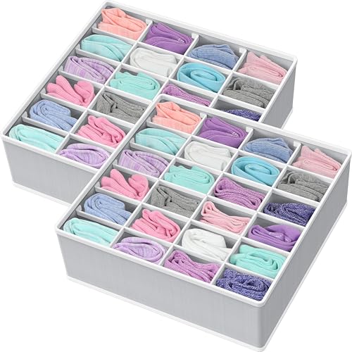 2 Pack Closet Sock Organizer, 24 Cell, Gray