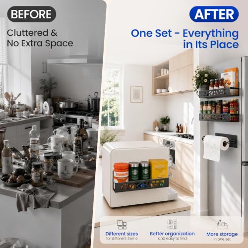 Magnetic Spice Rack with Paper Towel Holder,4 Pack refrigerator organizer - view 4