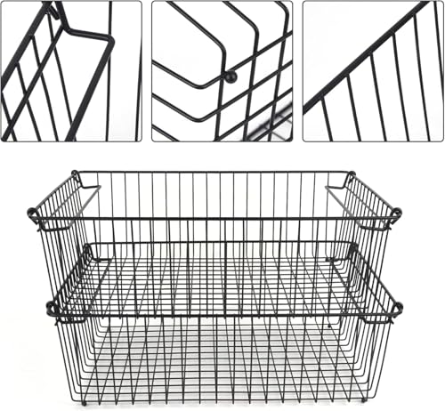 Set of 2 Stackable XXL Wire Baskets For Pantry Storage and Organization -16x12in Large Metal Food Baskets -Vegetable,Fruit,Potato,Onio, Pantry Storage Bins With Handles (White, XXL) - view 4