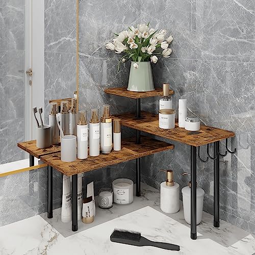 Kitchen Countertop Organizer - 3 Tier Corner Shelf, Bathroom Counter Organizer, Spice Rack, Coffee Bar, Over Sink, Rustic Brown - view 4