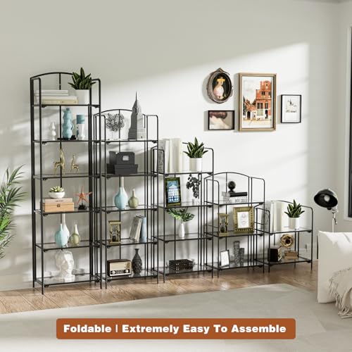 2-Tier Foldable Bookshelf, Black Frame & Transparent Shelves - view 5