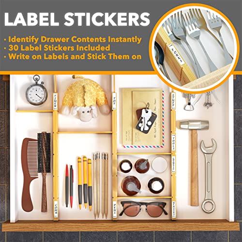 Bamboo Drawer Dividers with Inserts and Labels, 4 Dividers with 9 Inserts (17-22 in), Bag Storage Organizer (1 Box 4 Slots) - view 6