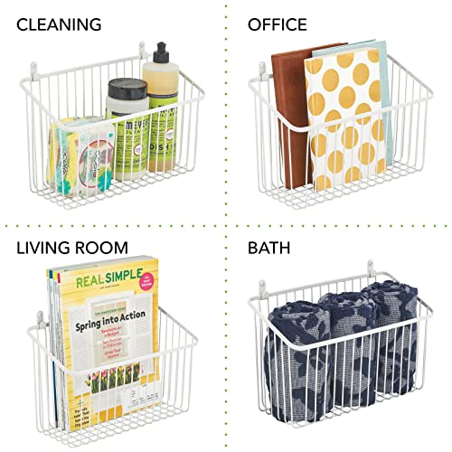 Small Metal Wire Wall Mounted Storage Organizer Basket Bin for Hanging in Kitchen, Garage, Entryway, Mudroom, Bedroom, Bathroom, Laundry Room - Unity Collection - 2 Pack - White - view 7