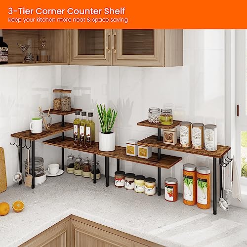 Kitchen Countertop Organizer - 3 Tier Corner Shelf, Bathroom Counter Organizer, Spice Rack, Coffee Bar, Over Sink, Rustic Brown - view 3