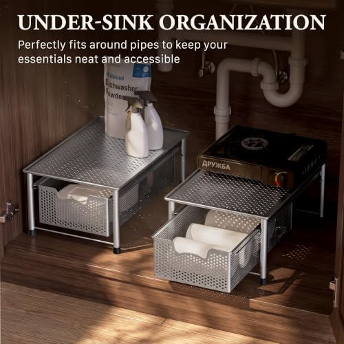 Stackable Cabinet Basket Drawer Organizer, Silver - view 6