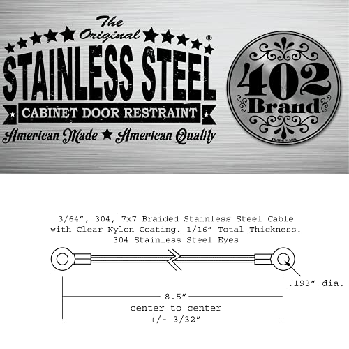 Stainless Steel Cabinet Door Restraint Kit. Made in USA. Flexible Braided Cable. Cupboard Hinge Limiter. Restrict Cabinet Door Swing. Limit Door Opening Angle. - view 6