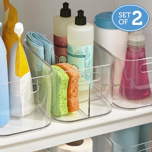 Bliss 5-Compartment Plastic Cosmetics Storage Organizer, Set of 2 | Clear | Rectangular Divided Makeup Bin & Vanity Caddy with Pass-Through Handles | Round Corner Design | Made in USA - view 3