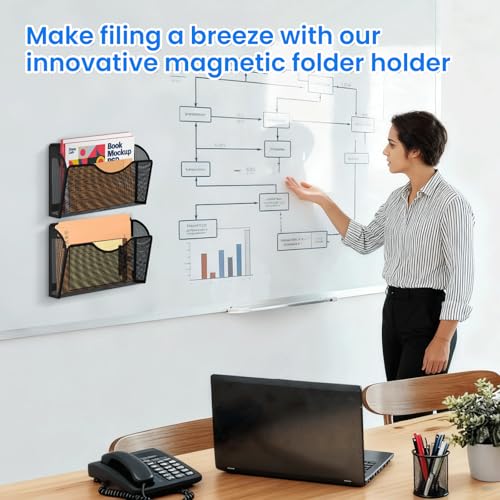 Magnetic File Holder 3PCS Wall File Folder Organizer, No Drilling Hanging Magazine Rack for Refrigerator, Document Paper Mail Folder Holders Office File Magnetic Organizer (Black) - view 6