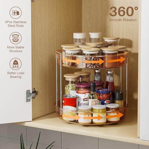 2 Pack 2 Tier Lazy Susan Turntable Organizer 12'' Rotating Spice Rack Organization for Cabinet, Kitchen, Pantry, Countertop, Bathroom, Vanity, Medicine Cabinet Organizer, Amber - view 4
