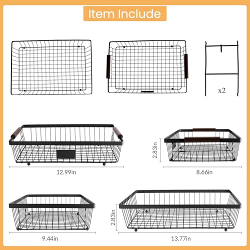 2-Tier Stackable Wire Basket with 2 Banana Hooks, Pantry Organizer for Kitchen Countertops, Cabinets & Under-Sink Spaces; Ideal for Storing Snacks, Fruits, Veggies, Onions, Potatoes, & More,Black - view 2