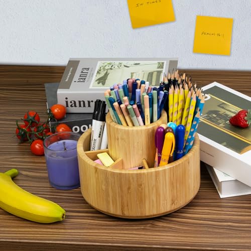 Bamboo Rotating Art Supply Desk Organizer, Pencil Holder Desktop - view 6