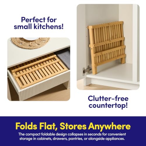 Dish Drying Rack, 2 Tier Bamboo Drying Rack, Freestanding Collapsible Countertop Dish Drainer, Folds Flat for Compact Storage, Eco-Friendly Natural Bamboo, 17.72" x 11.1" x 9.45" Open, Ideal for - view 5