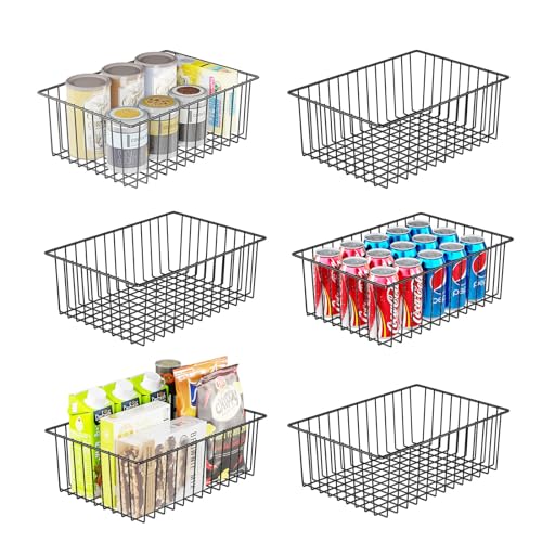 6 Pack Large Metal Wire Baskets for Storage, Black