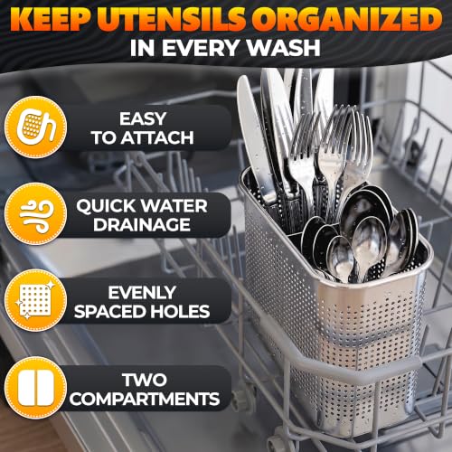 Large 2-Compartment Chopstick Holder for Dishwasher, Stainless Steel Basket - view 4