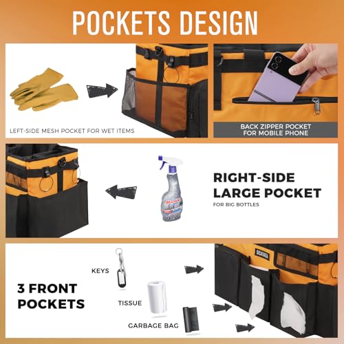 Wearable Cleaning Caddy Bag, Cleaning Caddy Supplies Organizer with Handle & Shoulder Straps for Housekeepers, Under Sink & Car Cleaning Tool Organizers with 4 Foldable Divider (Orange) - view 2