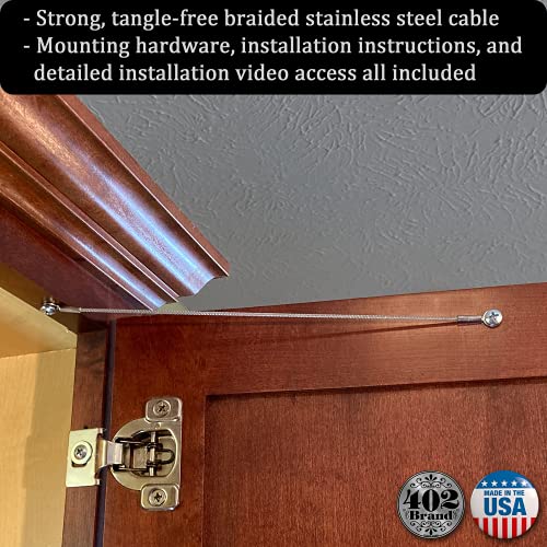 Stainless Steel Cabinet Door Restraint Kit. Made in USA. Flexible Braided Cable. Cupboard Hinge Limiter. Restrict Cabinet Door Swing. Limit Door Opening Angle. - view 2