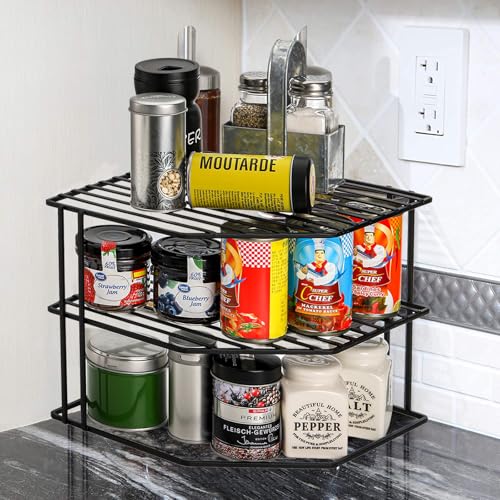 3-Tier Kitchen Corner Shelf Rack Counter and Cabinet Organizer, 9x9x7.5 Inch Metal Wire Kitchen Counter Pantry Cabinet Organizer and Storage Shelf for Plates, Cups, Dishes - view 3