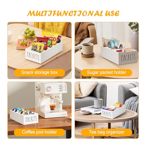 Seasoning Packet Organizer, Spice Packet Storage Organizer with 5 Compartments, Wooden Food Packet Organizer, Caddy Storage for Kitchen Pantry Cabinet, Modern Kitchen Organization Bins (White) - view 3