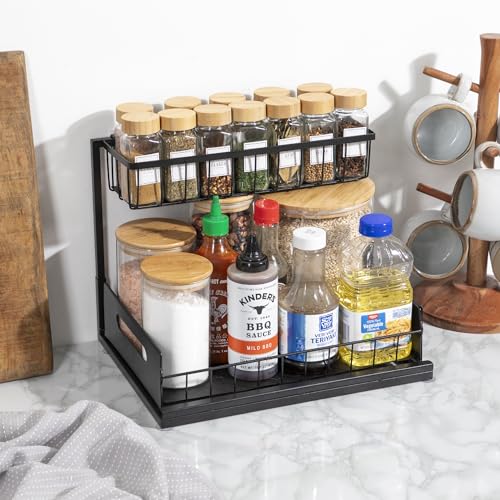 Under Sink Organizers Around Pipe - 1-Pack Slide Out Storage Bins, 2-Tier Large Capacity, Heavy Duty Metal Frame Holds 50 lbs, Removable for Kitchen, Bathroom, Vanity, Laundry, KN0057-2Pack - view 2