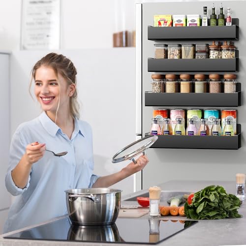 4 Pack Moveable Fridge Magnetic Spice Racks,Metal Black - view 2