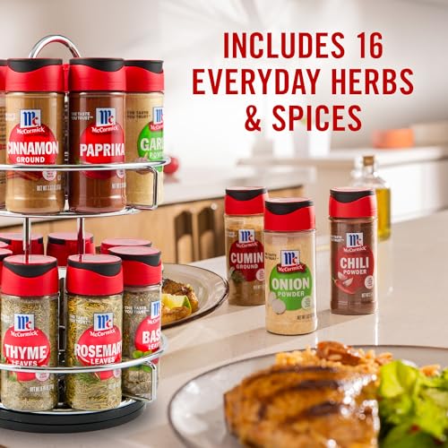 Spice Rack, Two Tier Chrome, Featuring 16 Herbs & Spices for Everyday Cooking, Great Gift for Housewarming, Wedding & Bridal Shower, 26.09 oz - view 2